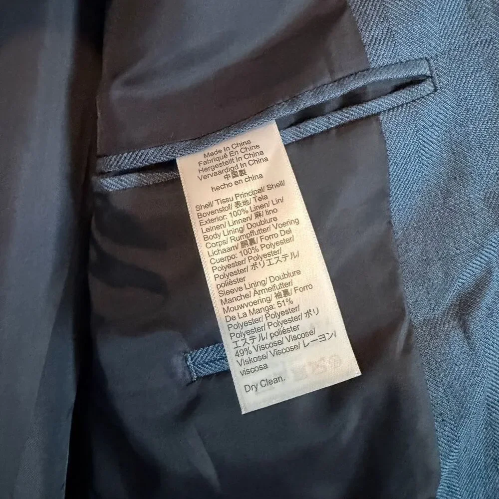 J. Crew Blue Linen Herringbone Thompson University Blazer Jacket Men's Size 40R